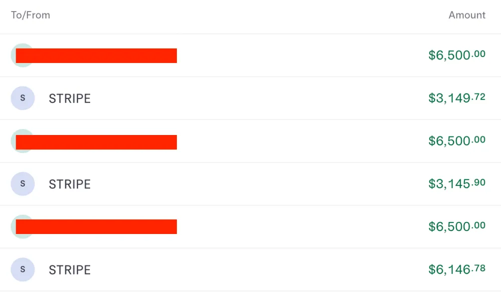 Income from clients paid through Stripe